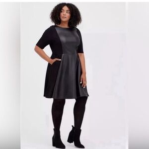 Torrid size 00x 10 M/L Faux Leather Coated Ponte Skater Dress